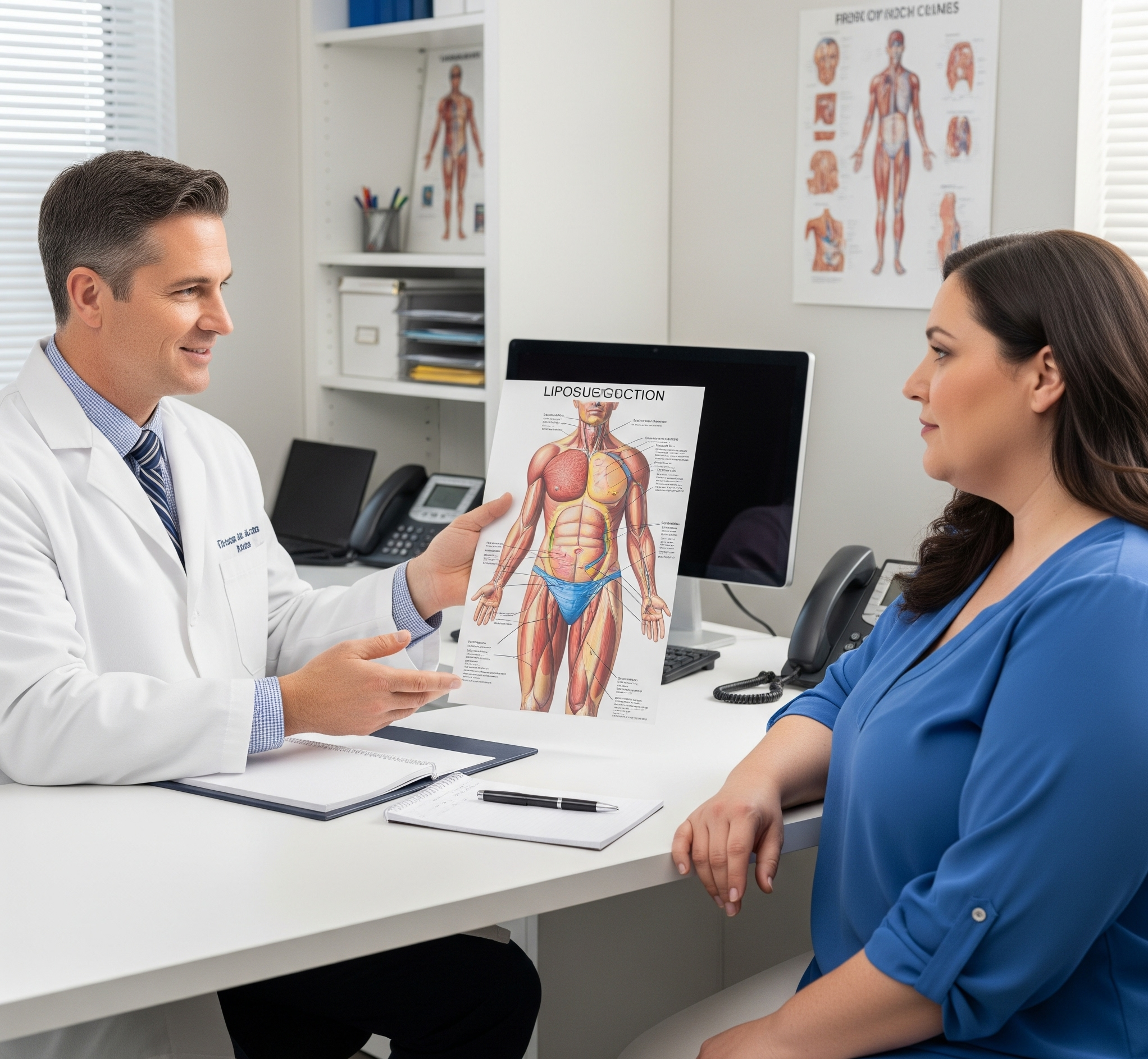 A before and after comparison of liposuction results on a person's abdomen.