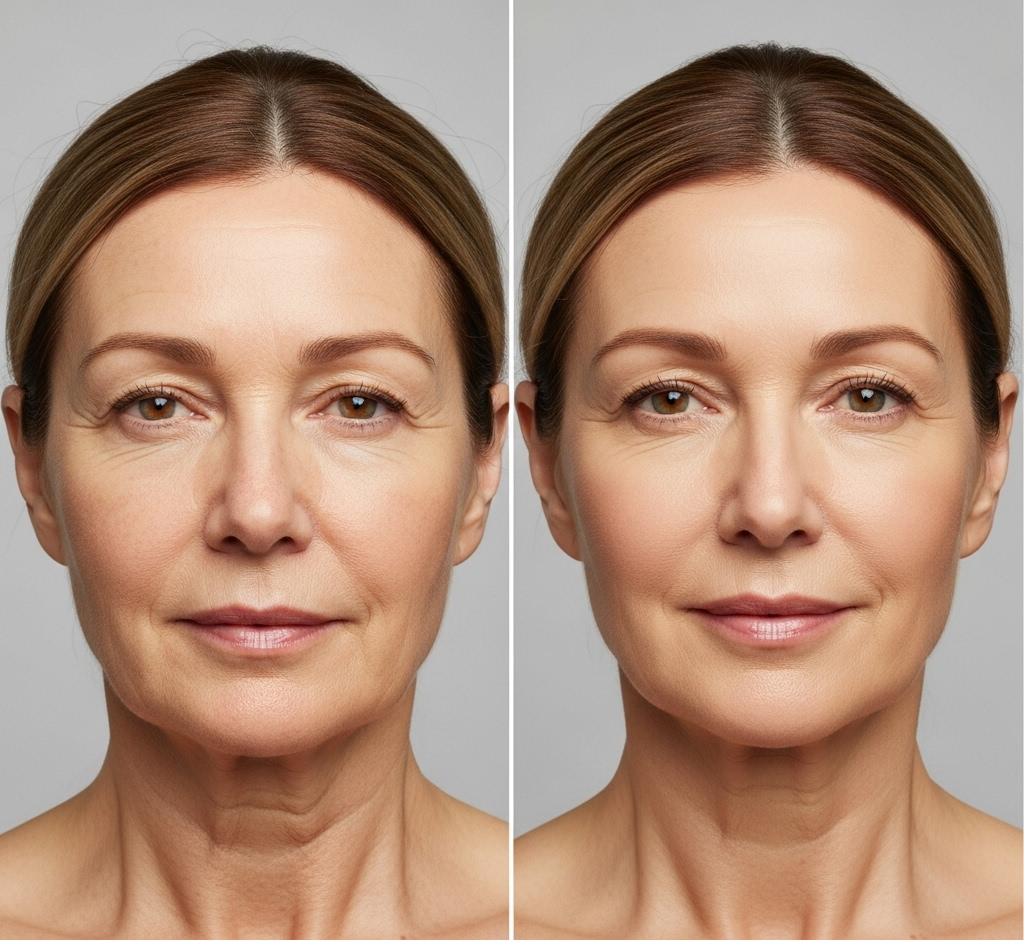 a woman's face showing a facelift before and after.