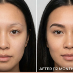Before and after photos showcasing the successful, natural results of an eyebrow transplant surgery.