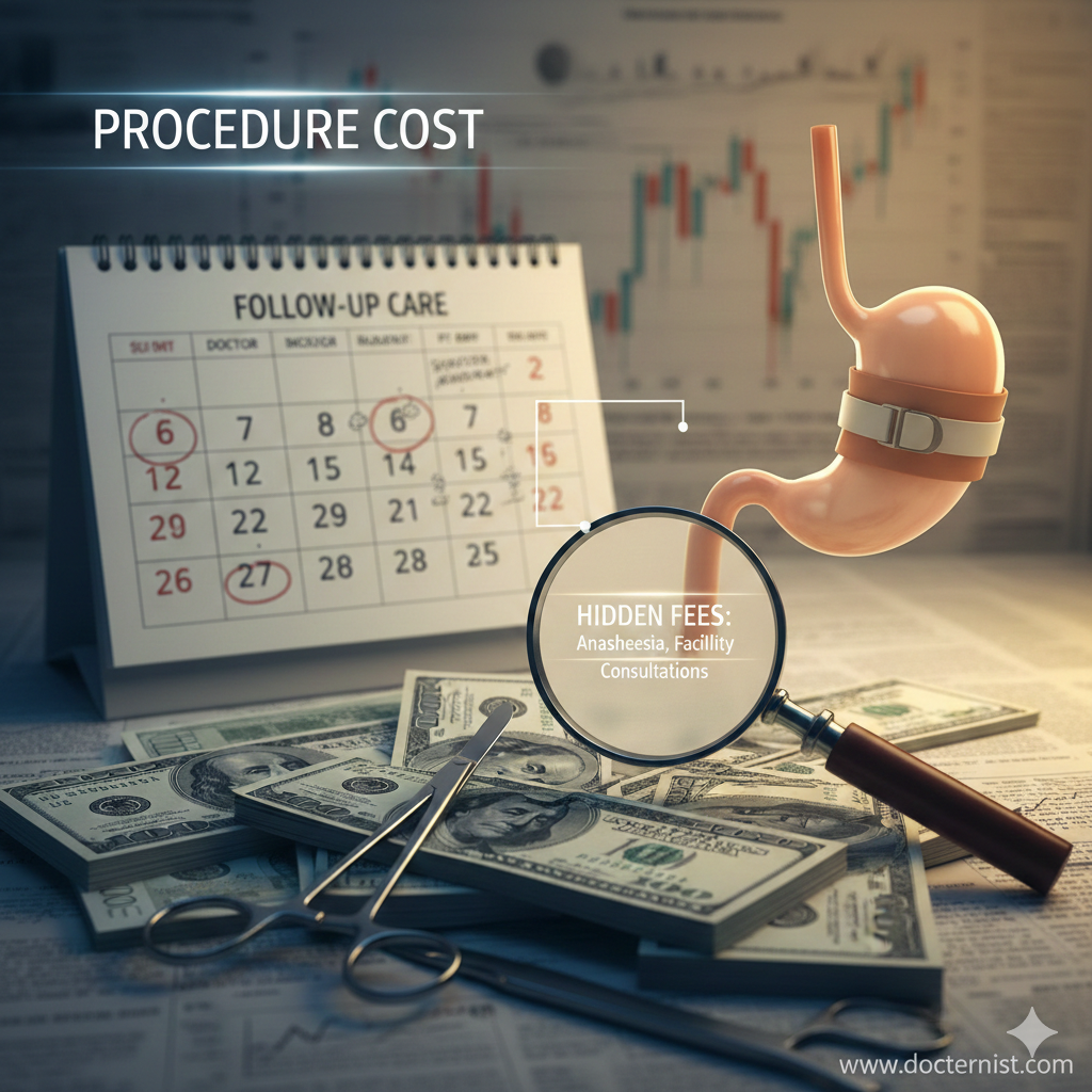 Visualizing the total gastric band cost including surgical fees, follow-up care appointments, and potential hidden expenses.