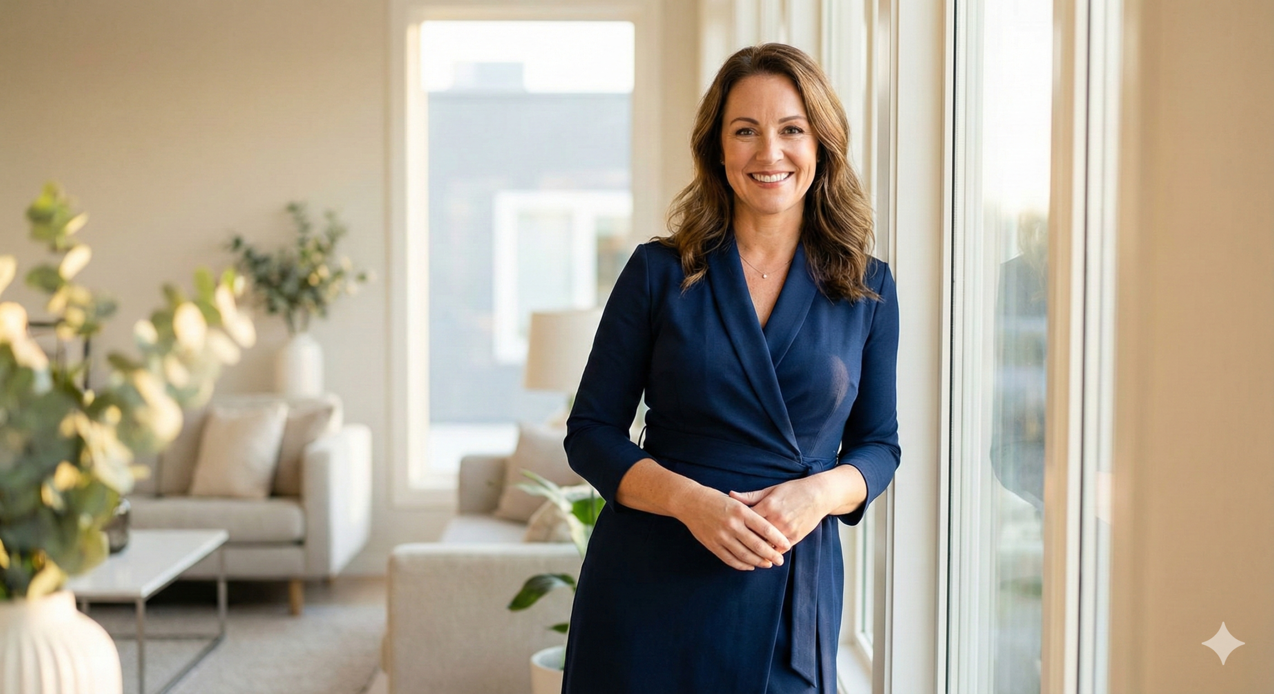 Confident woman showing off her restored, youthful physique and radiant self-esteem after a mommy makeover procedure.