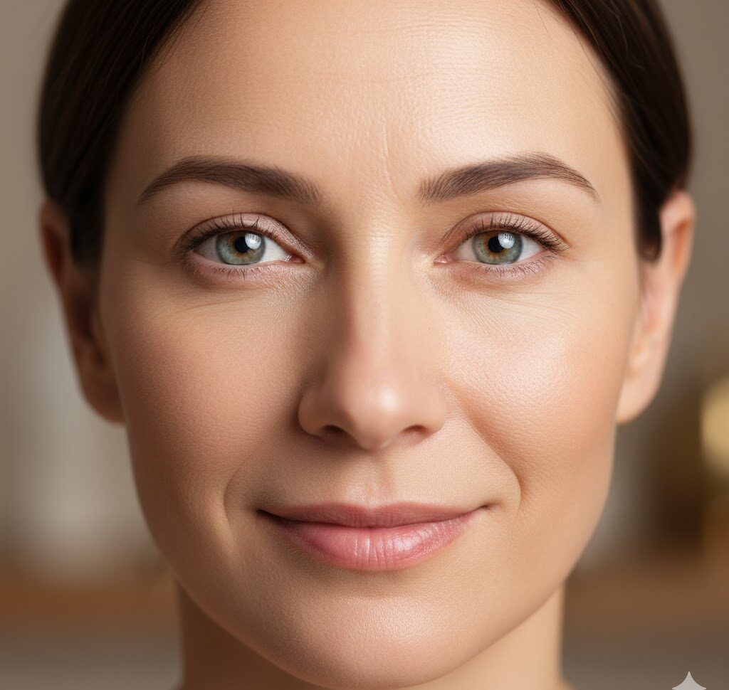 Close-up of rejuvenated, bright eyes after successful eyelid surgery (blepharoplasty).