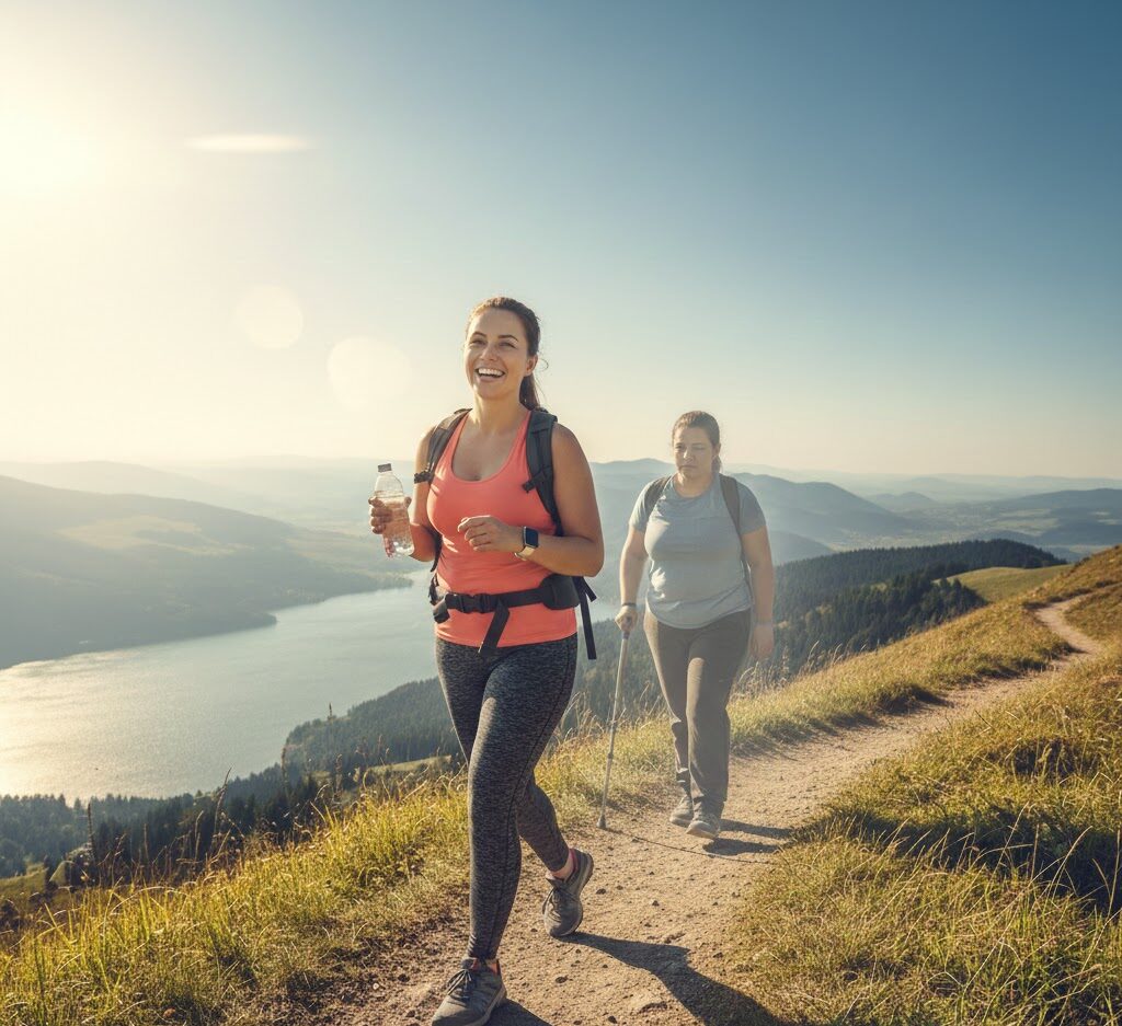 A person confidently walking on a scenic path, symbolizing successful weight loss and lifestyle change after gastric sleeve surgery.