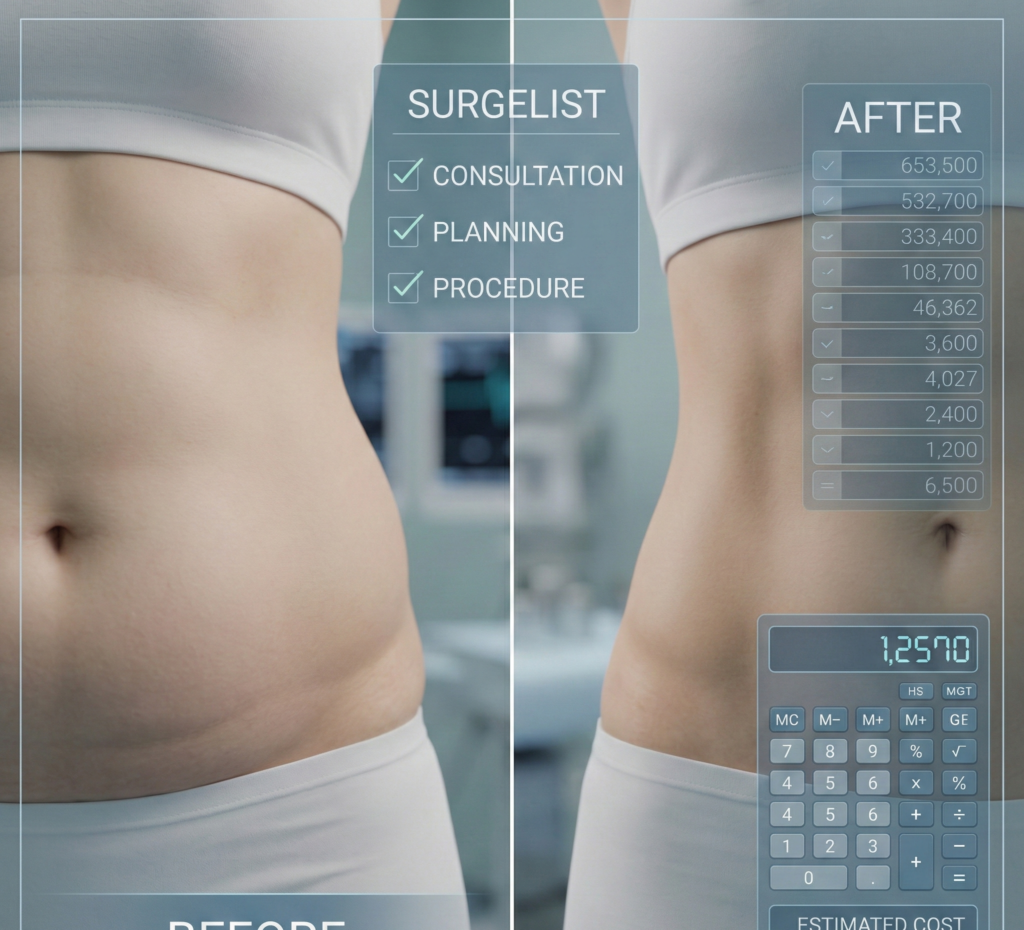 Liposuction before and after comparison showing successful abdominal and flank contouring results.