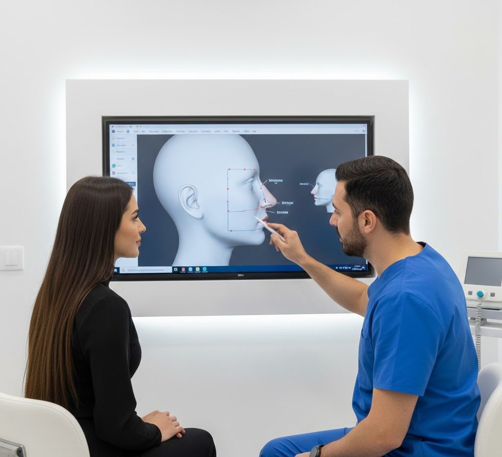 A professional consultation for a nose job Kosovo in a modern medical clinic with an expert plastic surgeon.