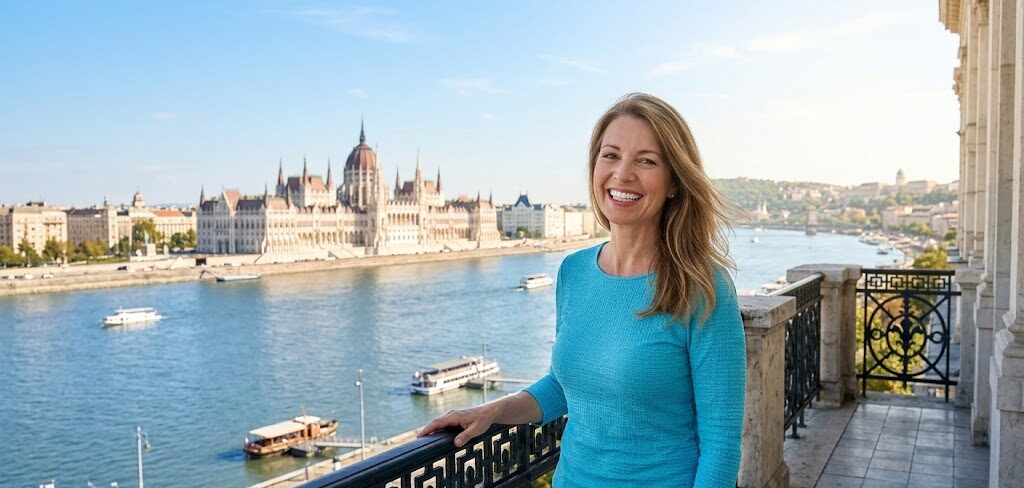 A satisfied patient with a confident smile in Budapest after getting the best dental implants.